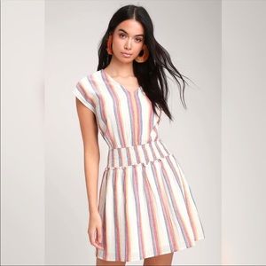 Lulus | Bungalow Cream Multi Striped Min Dress | M